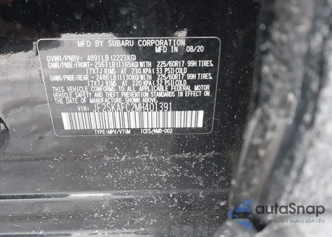 2021 Subaru Forester Premium z USA, uszkodzony, nr VIN JF2SKAFC2MH401391